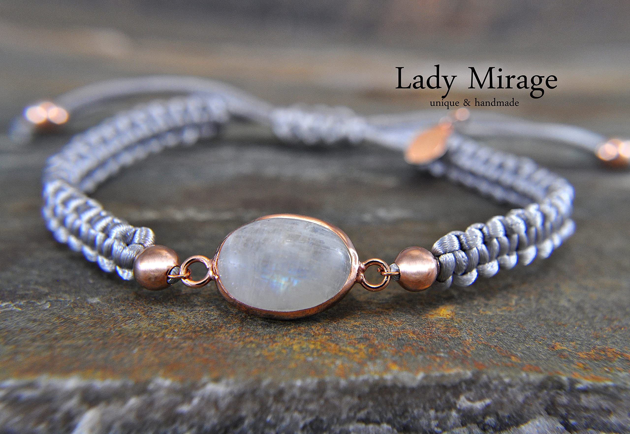 925 Silber - Mondstein - geflochtenes Armband - Makramee - Perfektes Geschenk - Einzigartig - Geschenk für Sie - Weiß - Muttertagsgeschenk - Anpassbar - Geschenk - Handmade