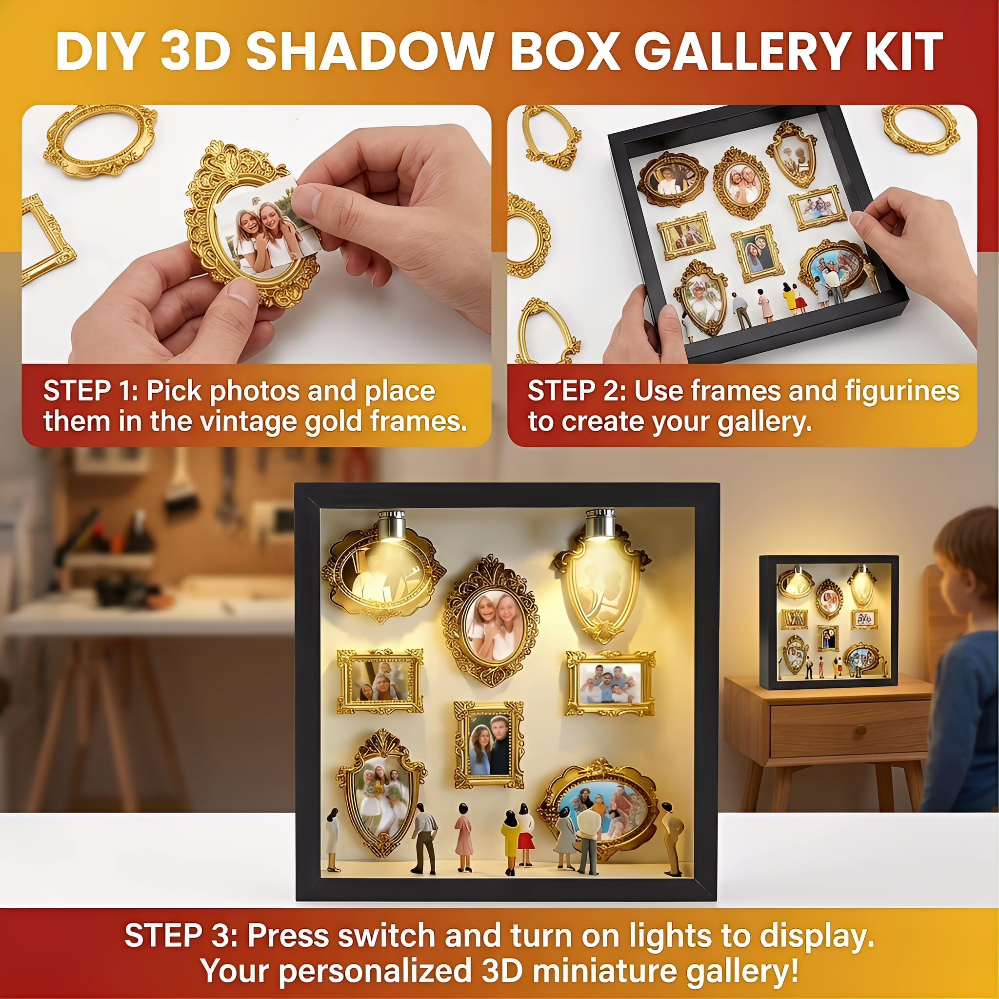 DIY Mini Museum Bilderrahmen, Museum of Us, Mini Menschen Bilderrahmen Vintage zum Befüllen, Museum Silhouette Box DIY Set Fotogeschenke für Sie & Ihn Jahrestag Geschenke