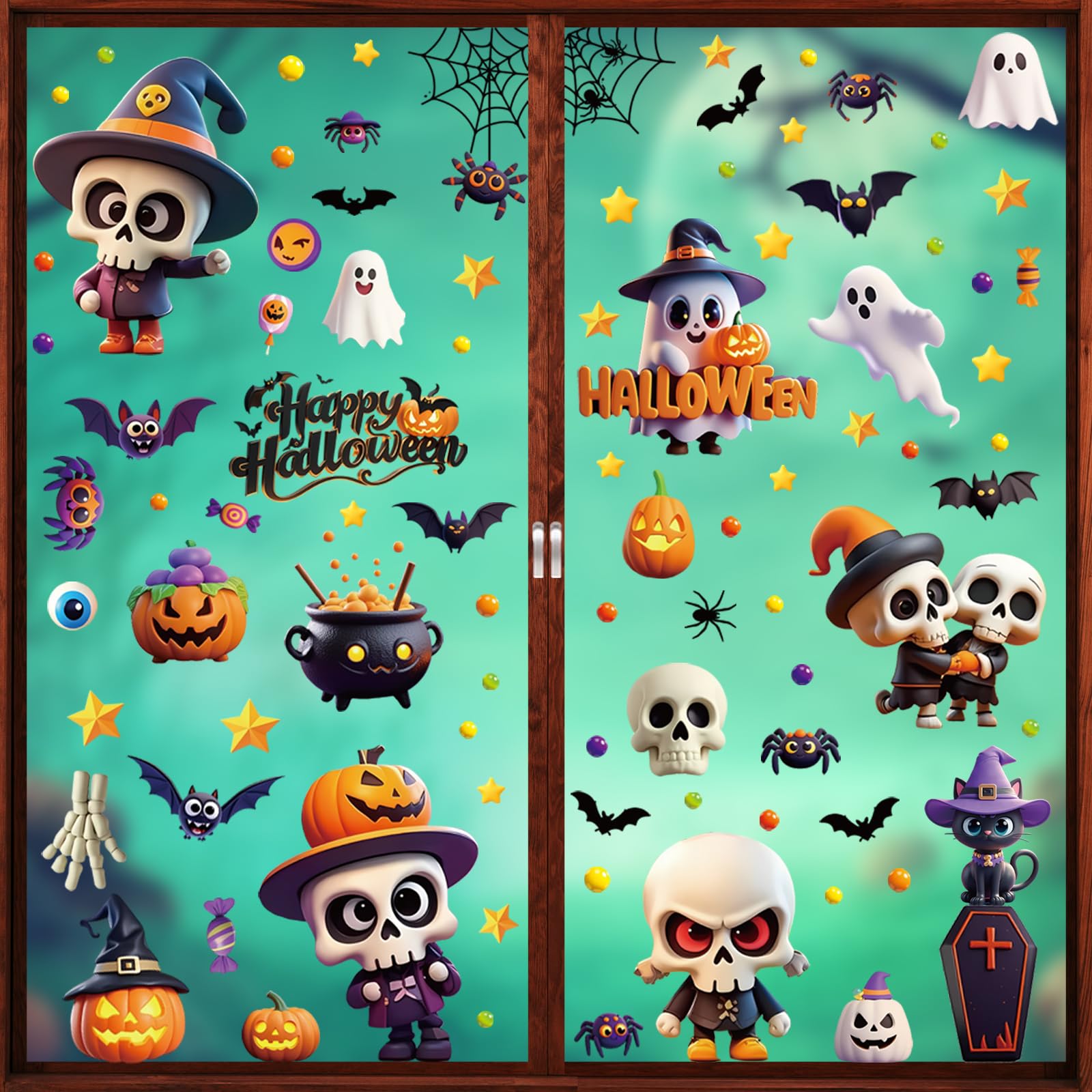 Zindoo 9 Sheets Halloween Window Stickers, Cute Halloween Decorations 95Pcs