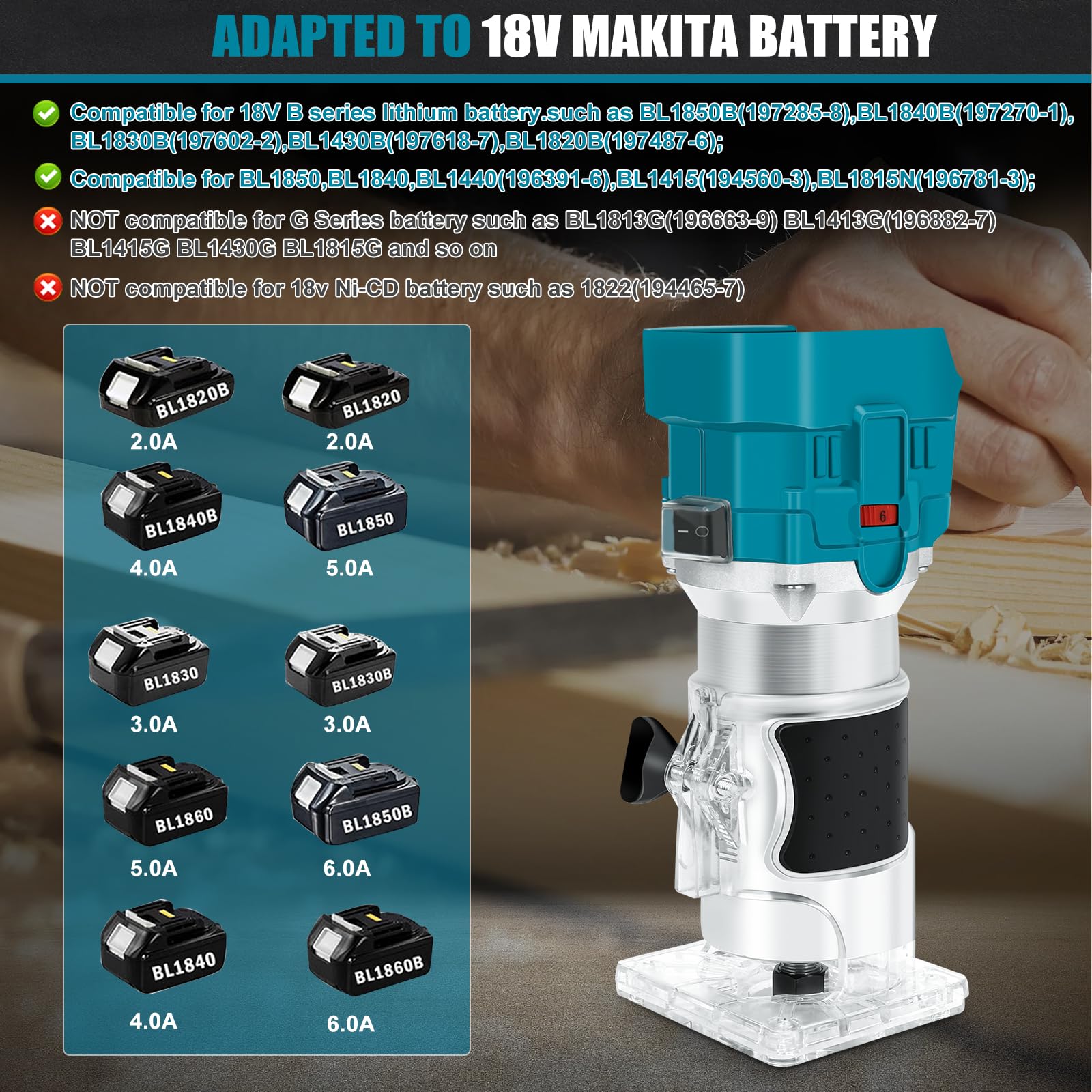 Fresa Per Bordi A Batteria 800W Senza Spazzole - Compatibile Batteria Makita 18V, Con 15 Frese E Guida - Foto 12