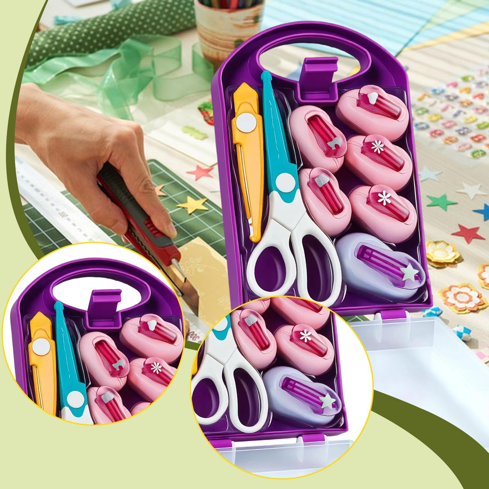 Juego de 6 Punzones para Manualidades con Tijeras, Perforadoras de Papel Reutilizables para Scrapbooking (22x14x5 cm / 8.7x5.5x2 in)