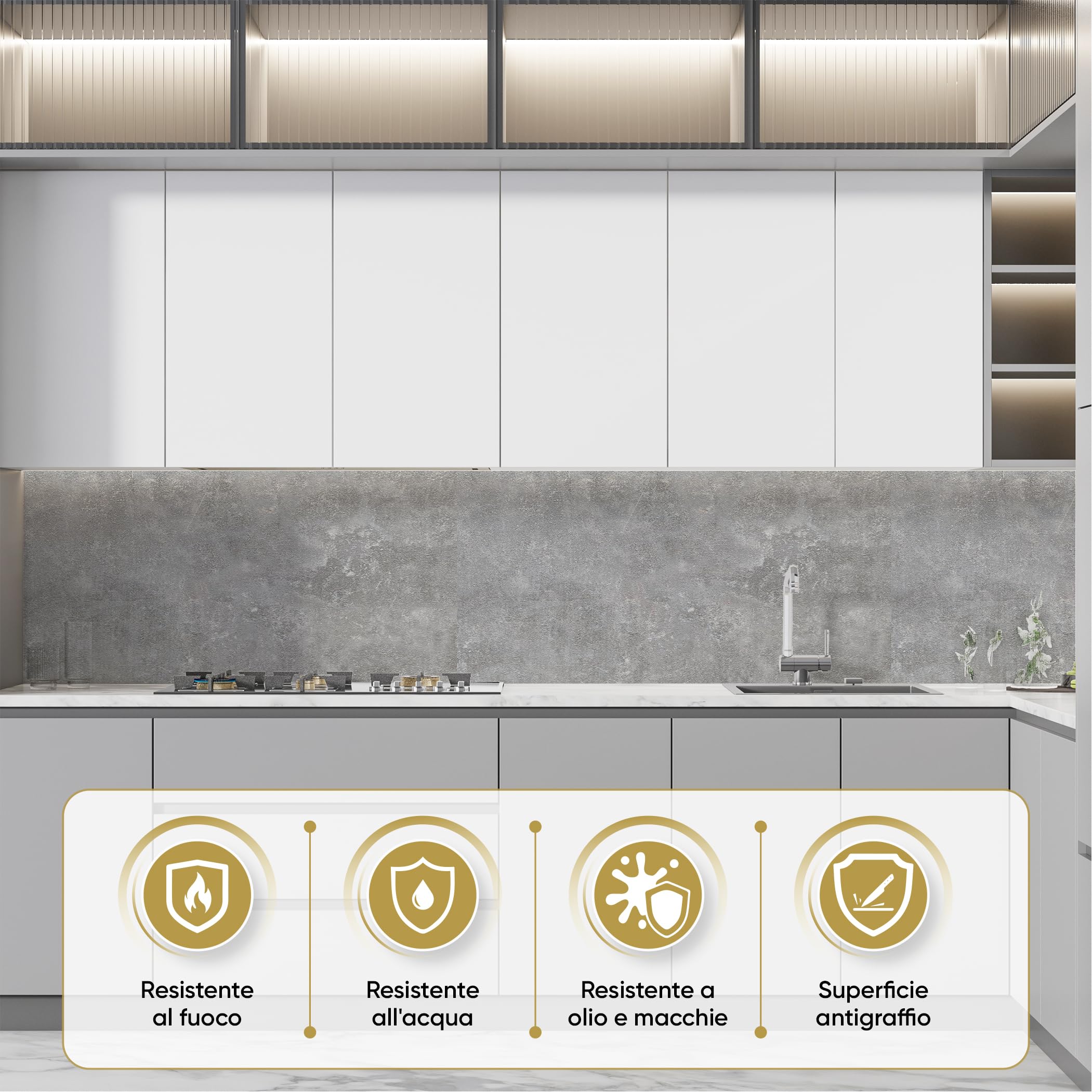 IZODEKOR Rivestimento Murale Aspetto Marmo - 4x pannelli - Alternativa alle Piastrelle del Bagno/della Cucina, Pannelli per Pareti Doccia, Pannelli per Pareti Posteriori della Cucina | Moonwalk