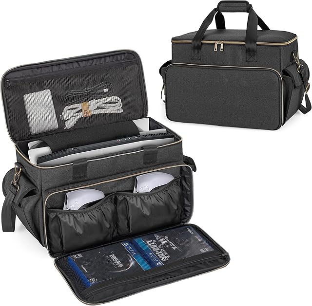 Trunab Gaming Console Carrying Bag Compatible with PS5/PS4/Xbox One, Travel Carry Case with Large Rooms for Controllers, Cables, Portable Hard Disks and Other Accessories, Patented Design
