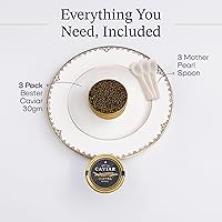 Vista 3 de BESTER CAVIAR Caviar de esturión Osetra de primera calidad, huevas negras de Malossol Ossetra cosechadas tradicionalmente con 3 cucharas de nácar