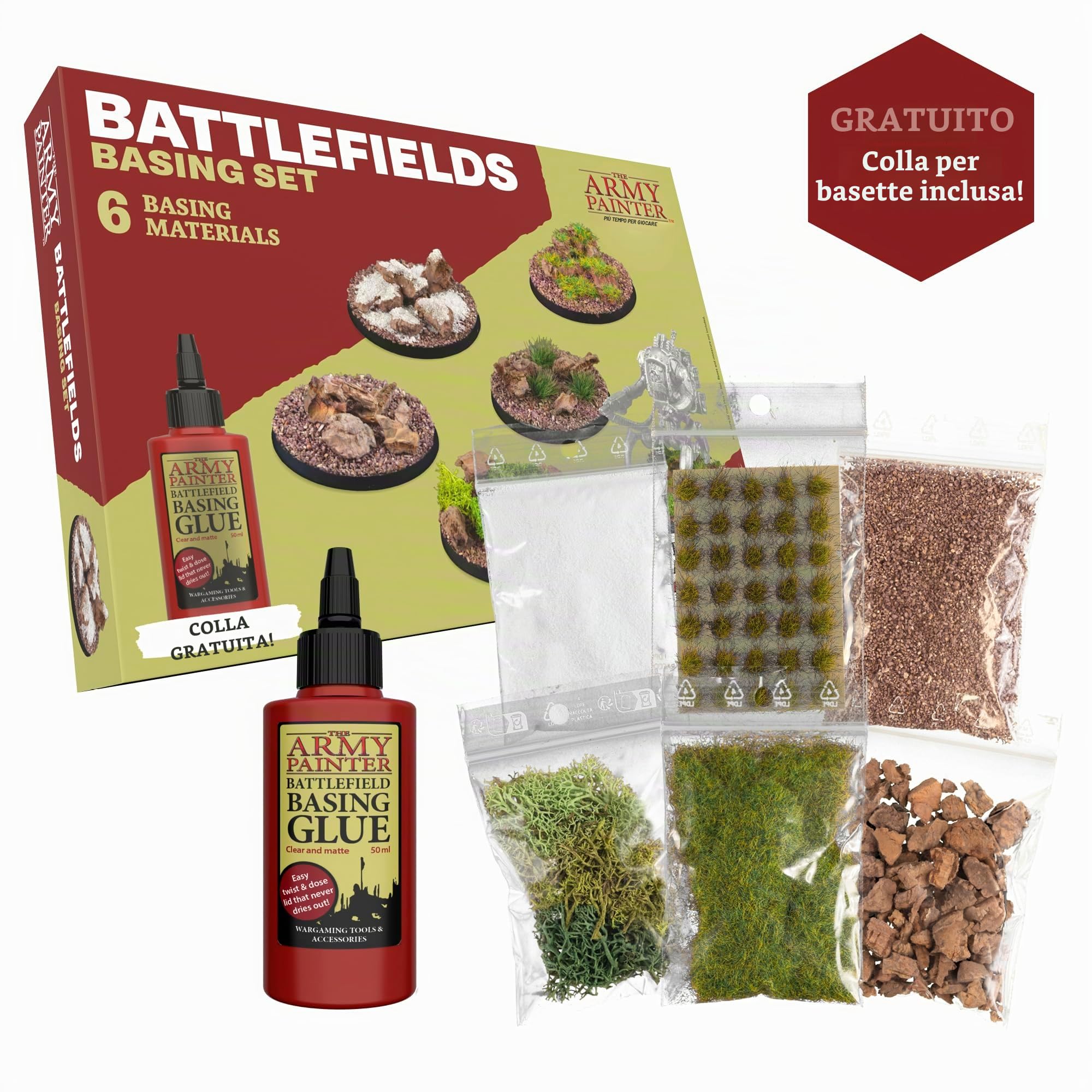 The Army Painter Battlefields Basing Set, Kit Modellismo Con 50ml Pva Colla Per Modellismo, Erba Finta, Battleground Marrone, Sottobosco Estivo, Rocce Da Battaglia E Neve Per Miniature Fantasy