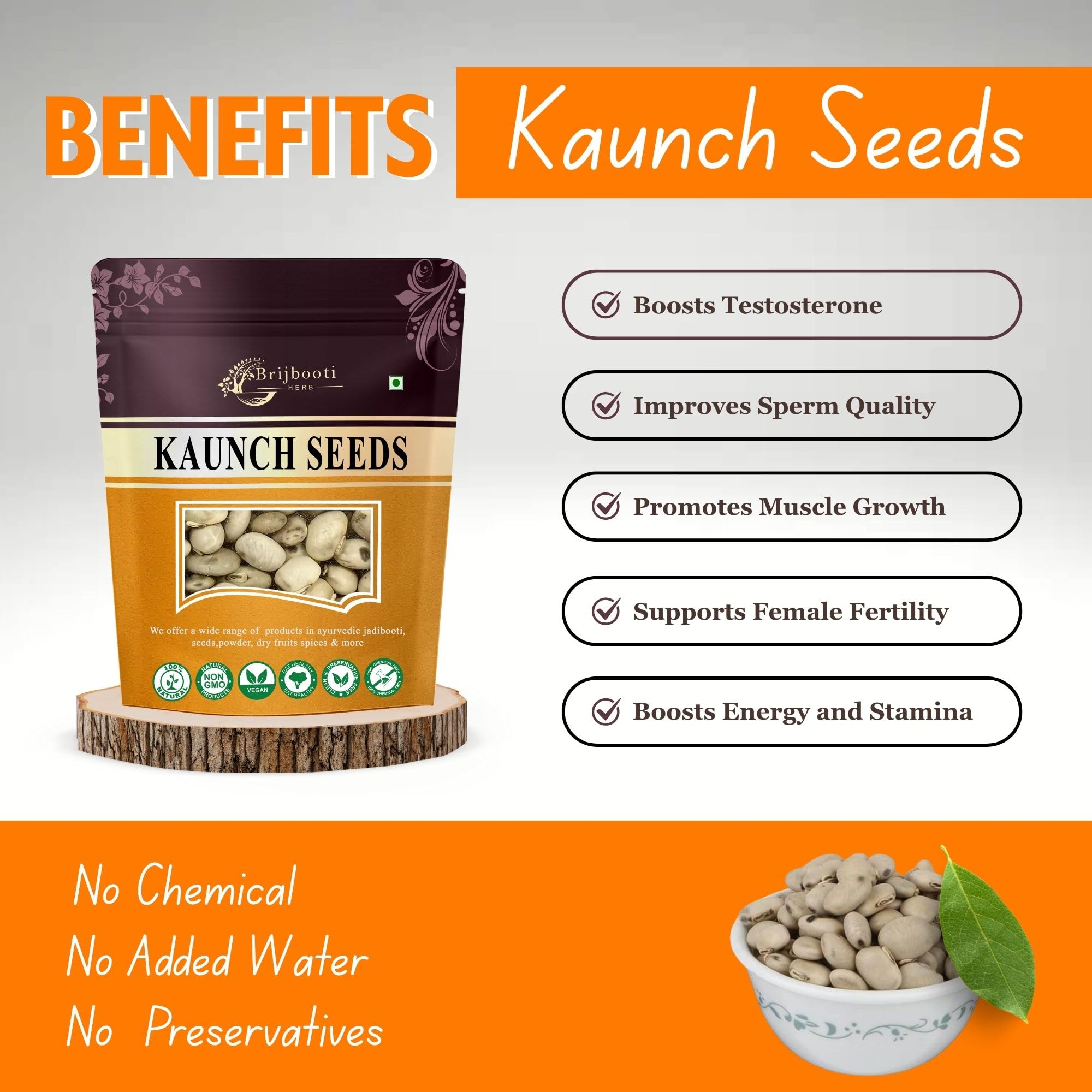 BIRJU MAHAVIR Kaunch Seed White Beej Safed/Mucuna Pruriens (200 g), Natural (BMKB-310) — Amazon image 2