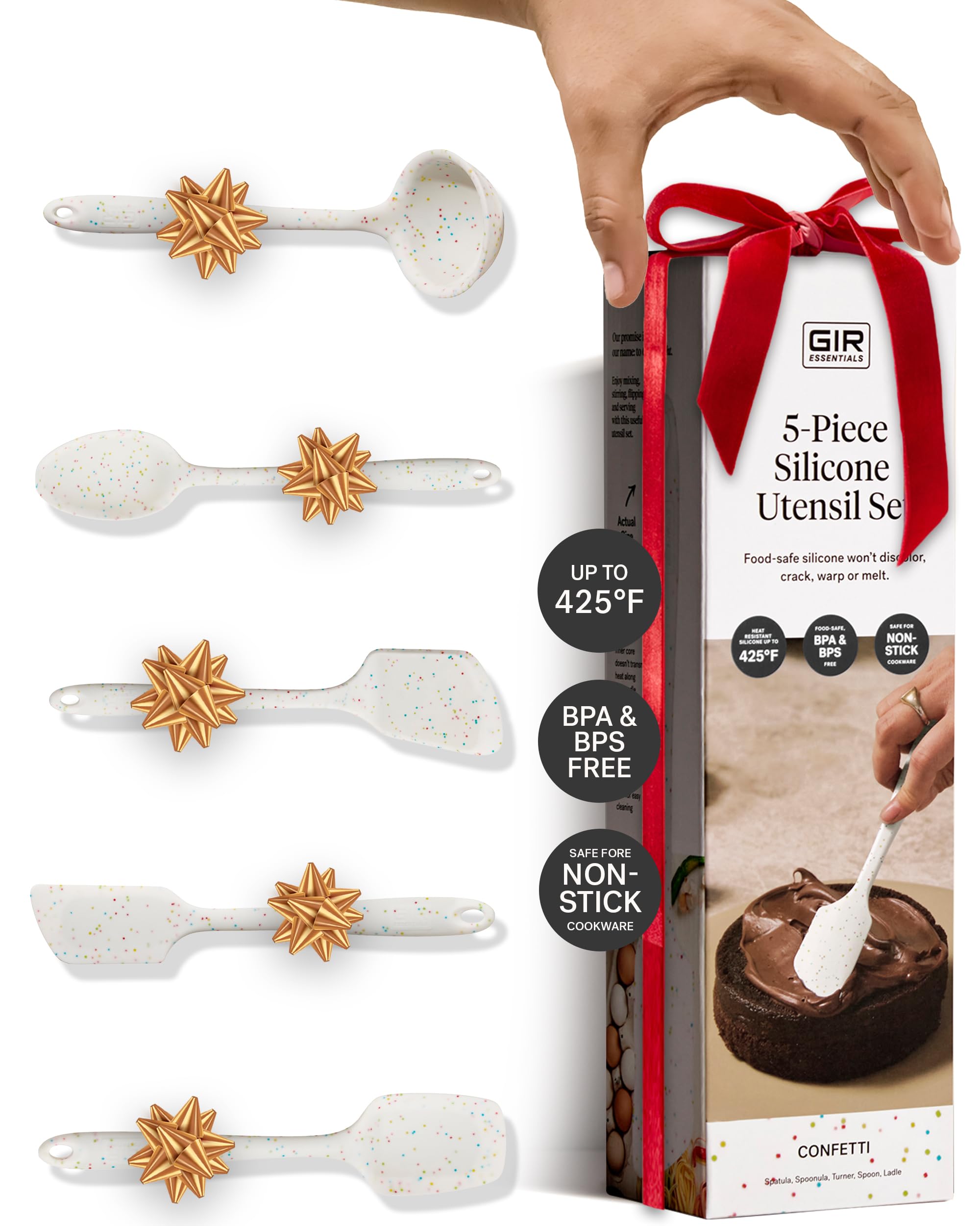 GIRGet It Right - 5 Piece Essentials All Purpose Set - Ladle, Spatula, Spatula, Spoon and Spoon, Non-Stick, Heat Resistant, Dishwasher Safe, Kitchen Utensils, Baking Accessories -