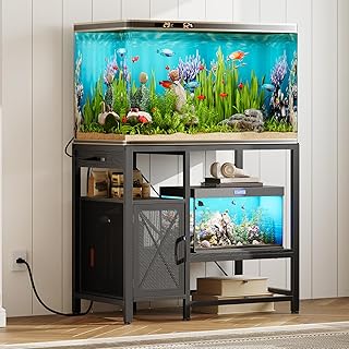 MAHANCRIS 40-50 Gallon Fish Tank Stand, Aquarium Stand with Power Outlet and Storage Cabinet, Heavy Duty Tank Stand Suitable for Turtle Tank, Reptile Terrarium, for Home Office, Black FTBK50E01