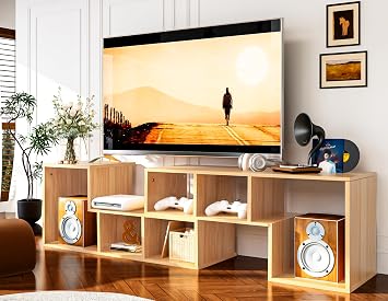 Recaceik Cube Bookshelf 2 Shelf Bookcase L-Shaped TV Console Stand Modern Entertainment Center with Open Storage Shelves for CDs/Movies/Books for Living Room, Bedroom, Home Office Oak