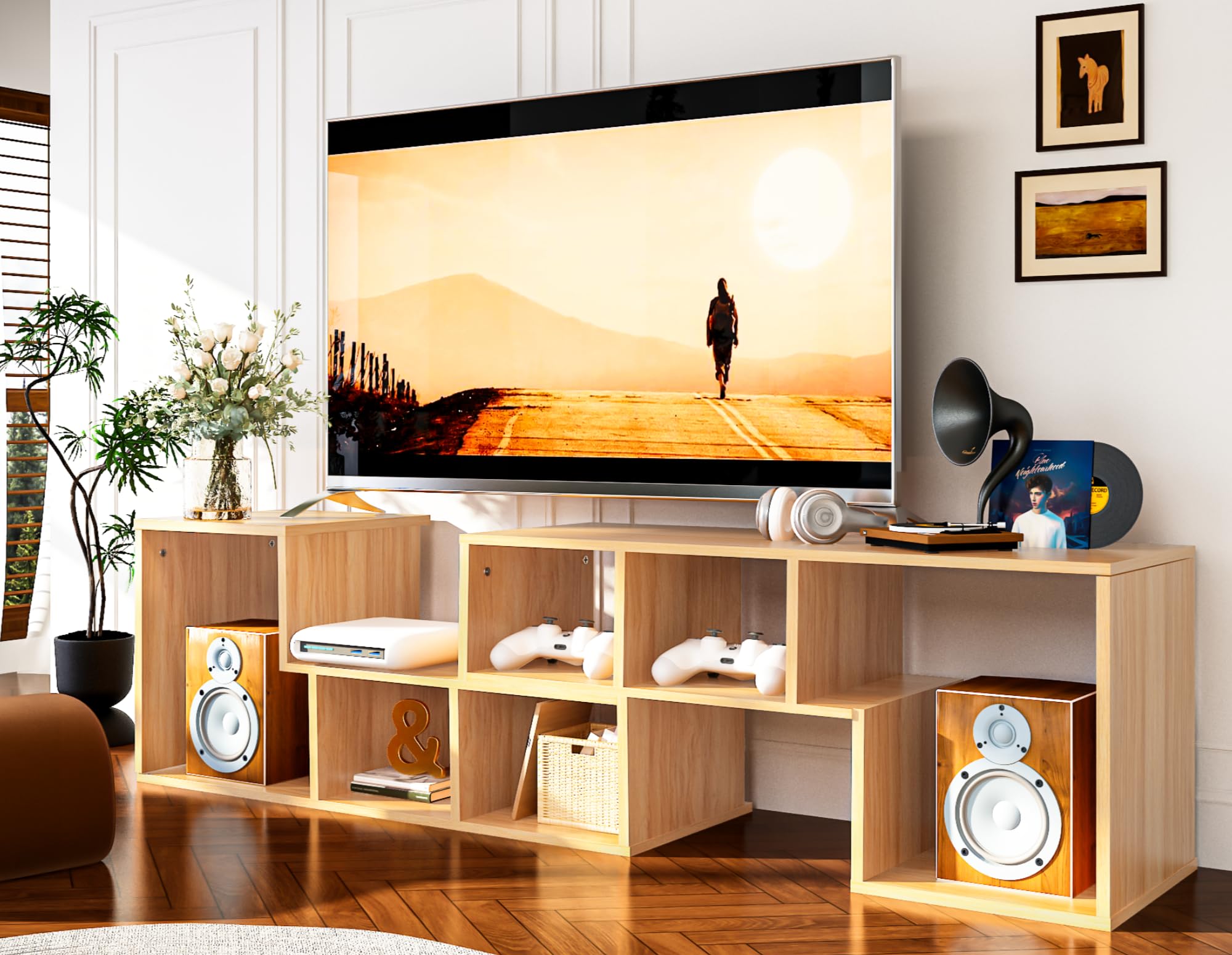 Recaceik Cube Bookshelf 2 Shelf Bookcase L-Shaped TV Console Stand Modern Entertainment Center with Open Storage Shelves for CDs/Movies/Books for