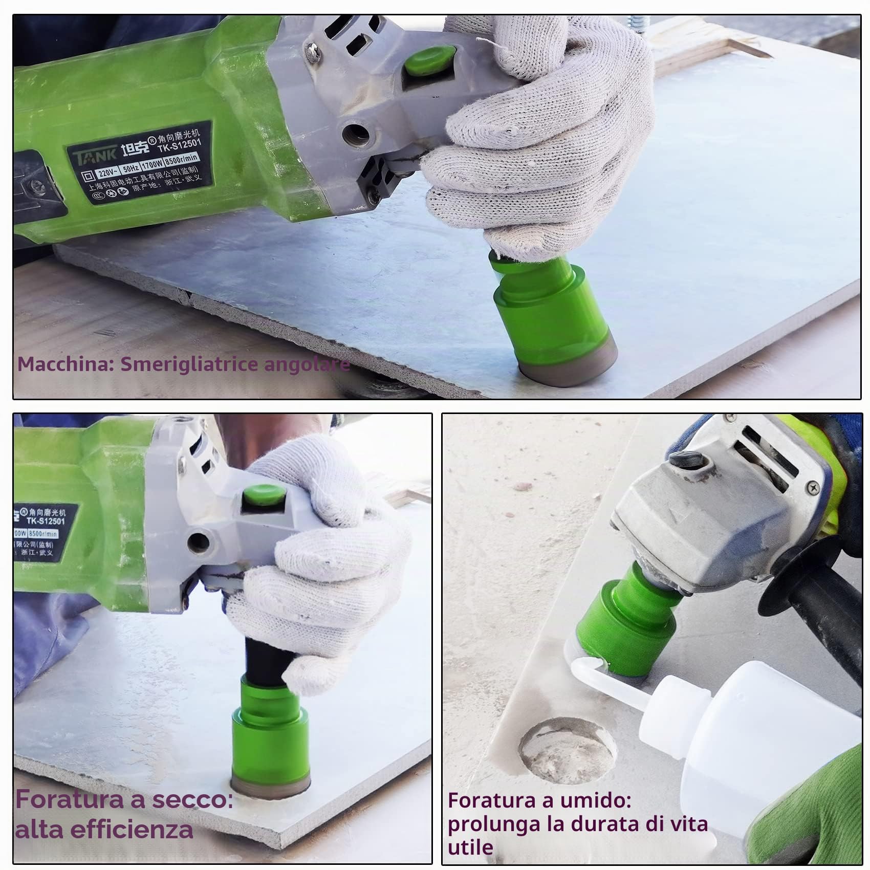 Punte Diamantate 20/25/35/50/68/100mm 8 Pezzi per Trapano con Alluminio Scatola e 50mm Fresa e Adattatore per Porcellana Piastrella Granito Marmo Taglio a Secco