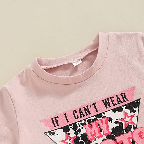Miniatura 4 de fhutpw Conjunto de camiseta de manga corta con estampado de vaca y pantalones acampanados de dibujos animados para niñas pequeñas