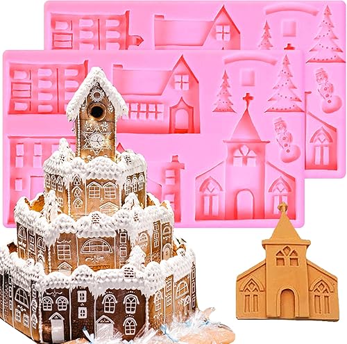 Moldes de fondant de Navidad, moldes de silicona para caramelos, castillo de Navidad 3D, molde de silicona para galletas de Navidad, molde de