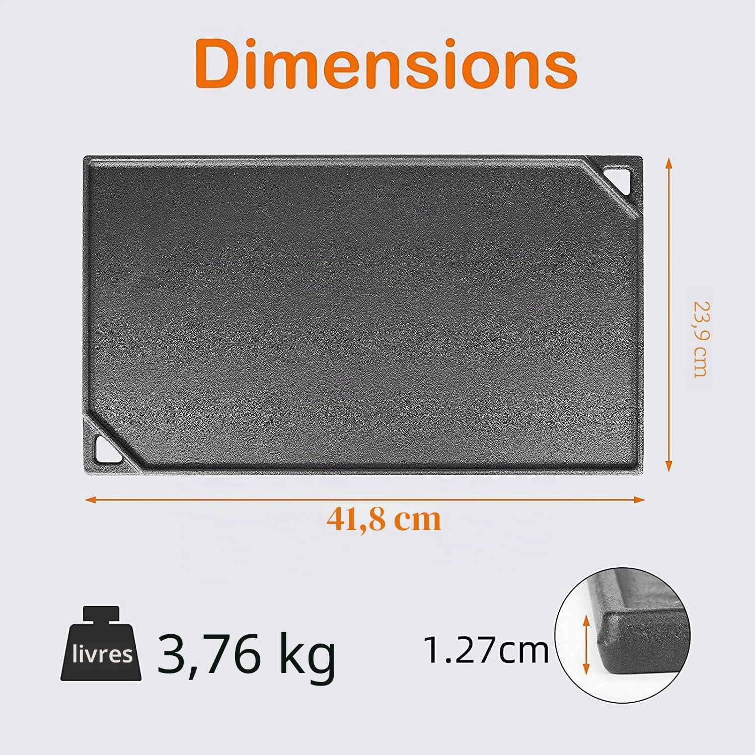 GFTIME Plaques de cuisson en fonte - 41,8 x 24 cm - Pour four, cuisinière et barbecue, barbecue à charbon de bois - Plaque de cuisson réversible 2 en 1-1 paquet