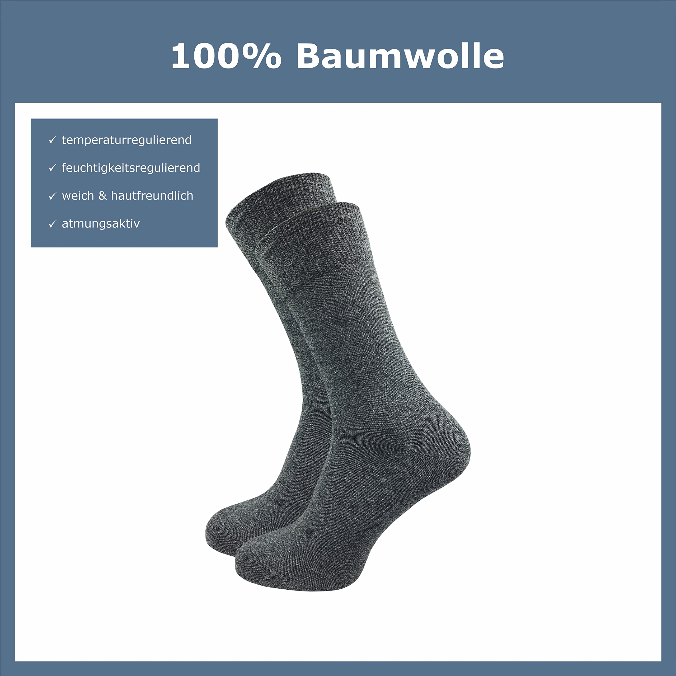 Calcetines para hombre de 100% algodón | Calcetines de algodón puro en juego de 10 | Calcetines de ocio sin costura con talón y punta reforzados
