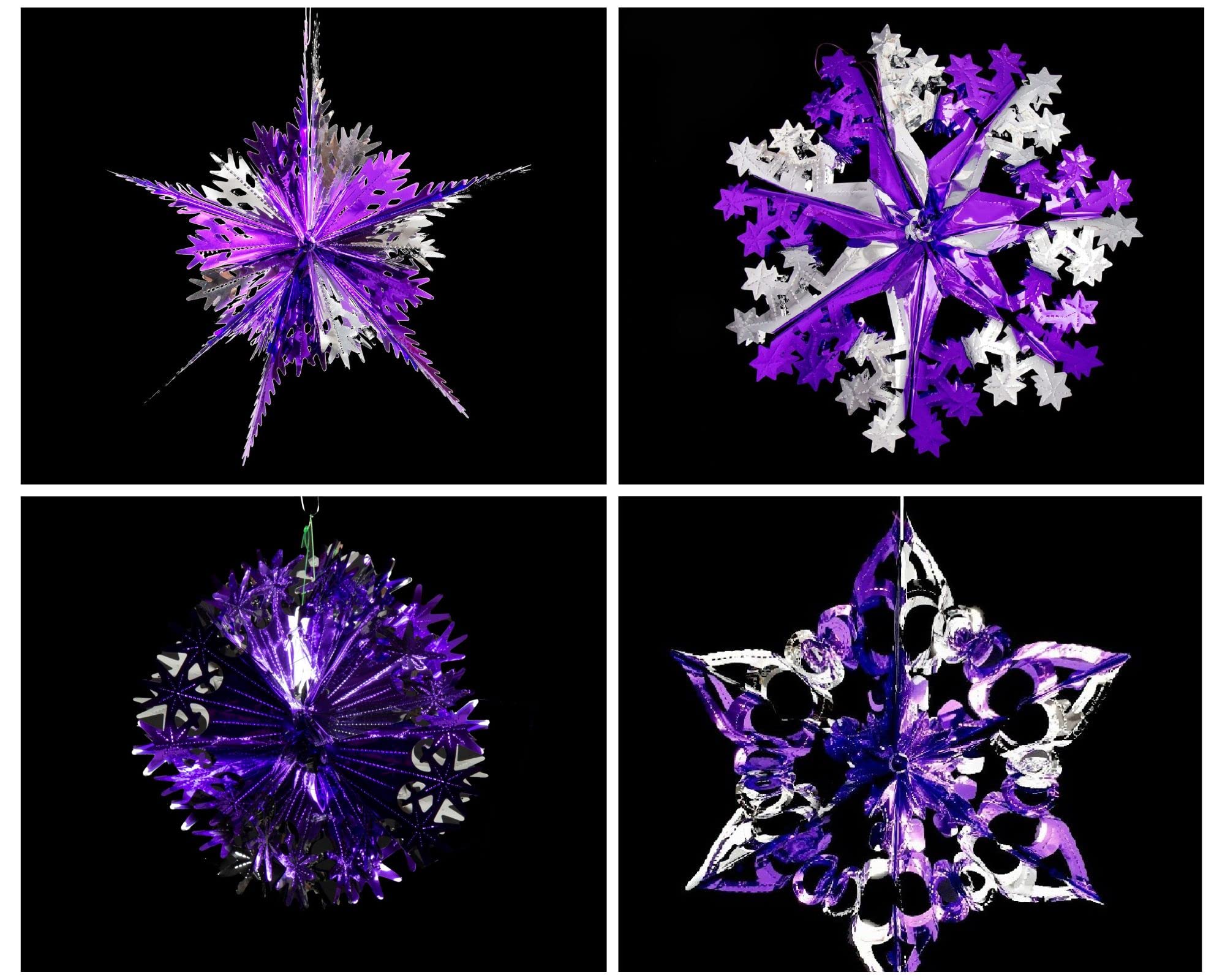 Simply Products Set of 4 40cm Christmas Foil Ceiling Garland Hanging Xmas Decoration, Long Star, Snowflake