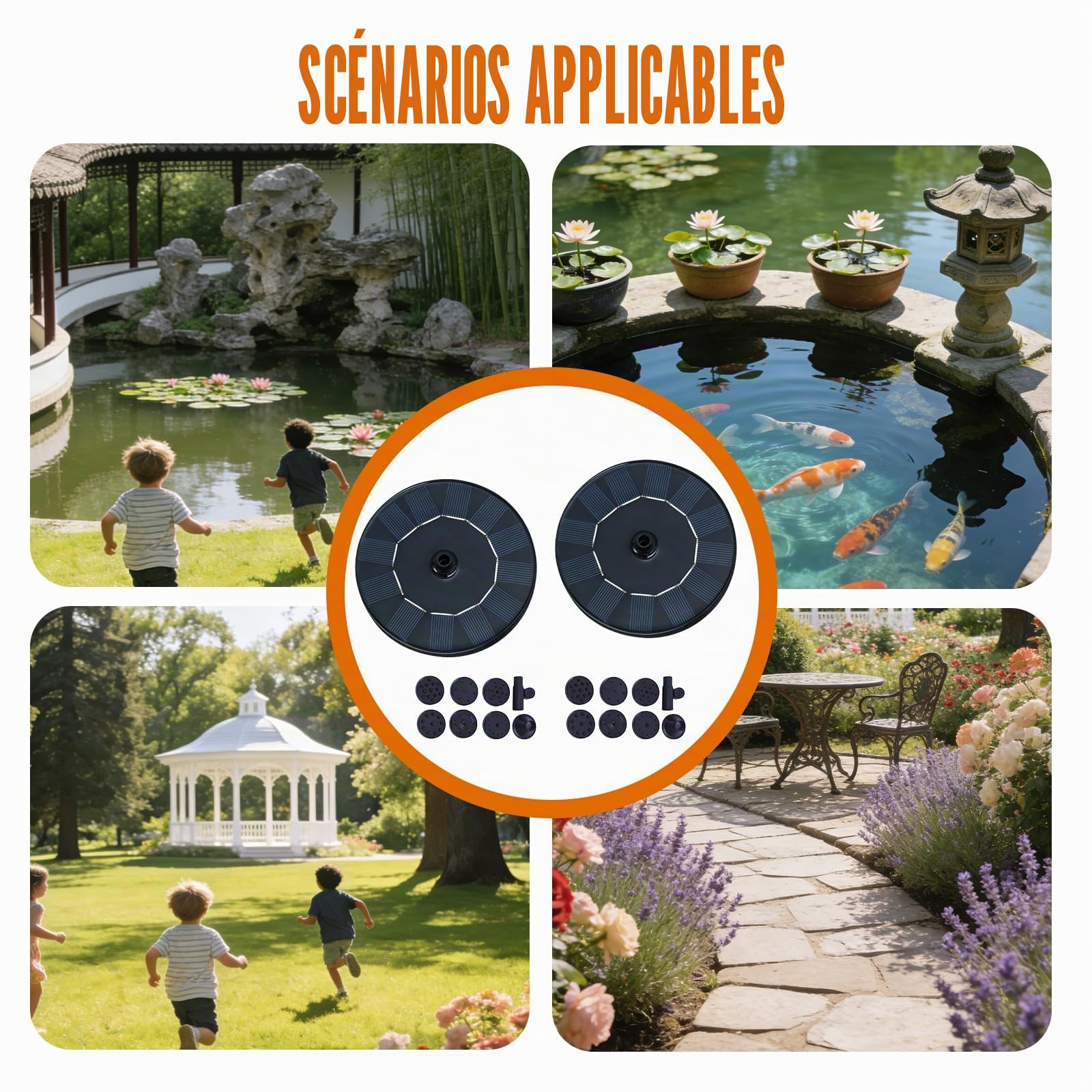 Lot de 2 fontaines solaires d'extérieur : pompe de bassin solaire à 8 effets, pompe à eau solaire polyvalente, fontaine flottante, idéale pour le jardin, l'étang ou le bassin à poissons, pour les