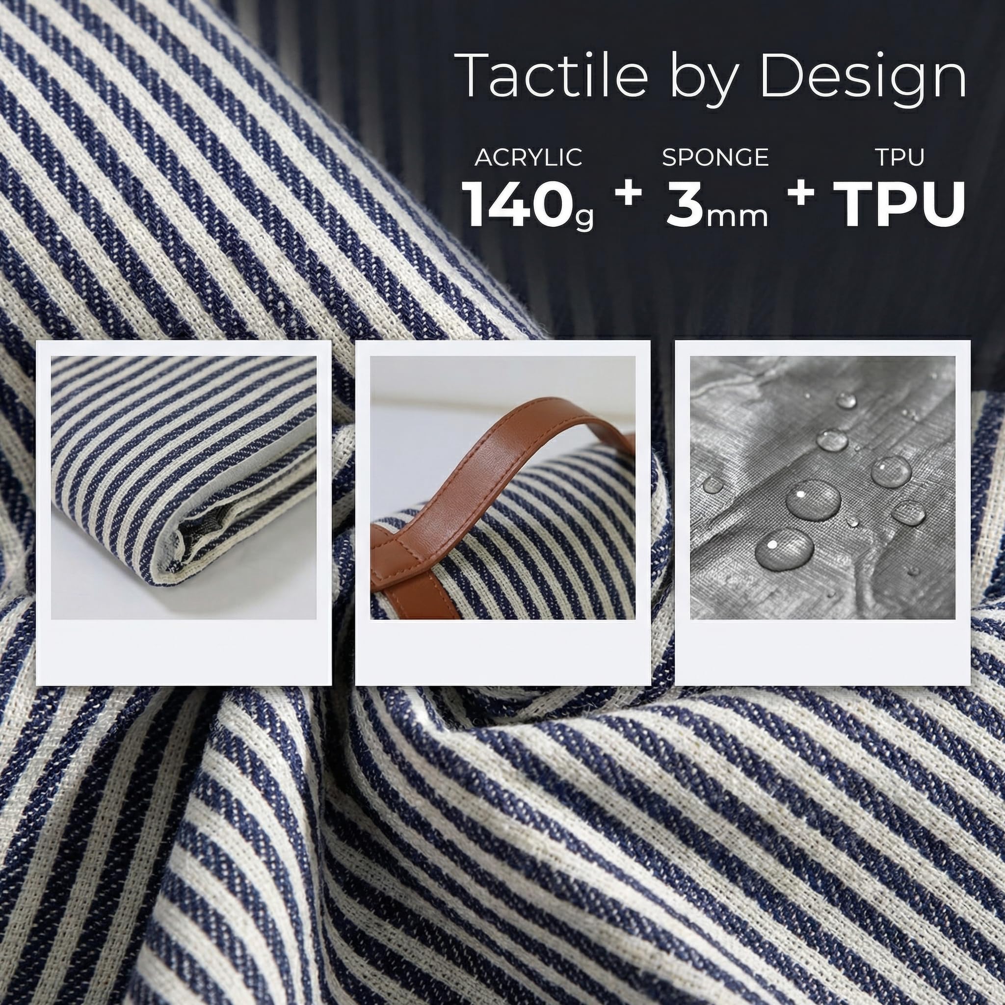 Manta de Picnic Impermeable 150x200 cm, Manta de Playa y Camping Antiarrena con Asa, Tapete de Picnic Diseño a Rayas Portátil y Plegable, 3 Capas Aislante Térmico para Parque Camping Exterior