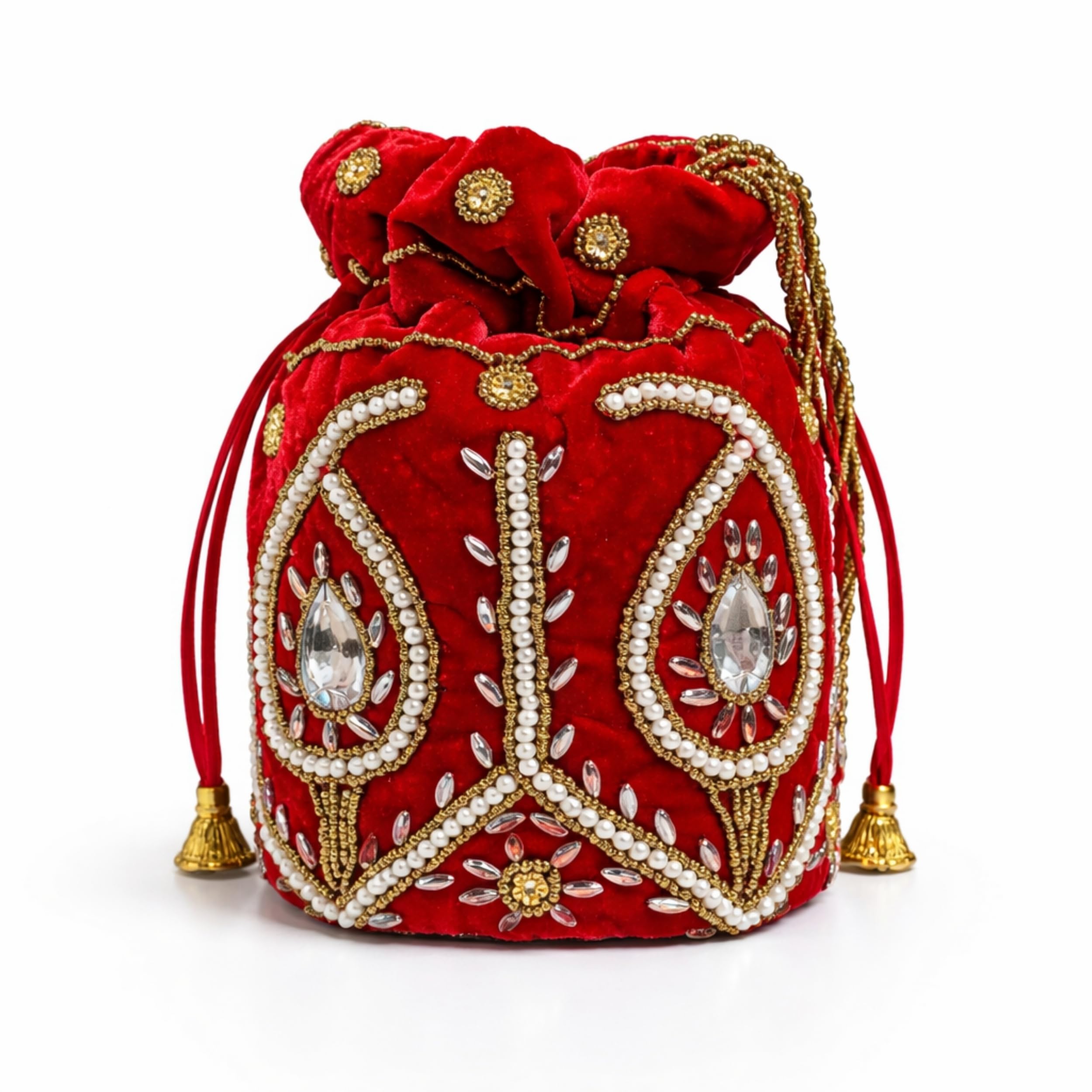 Women’s Velvet Potli Bag with Pearl and Stone Work Drawstring Pouch for Wedding Party Festival Traditional Handbag Gift for Ladies-image-18