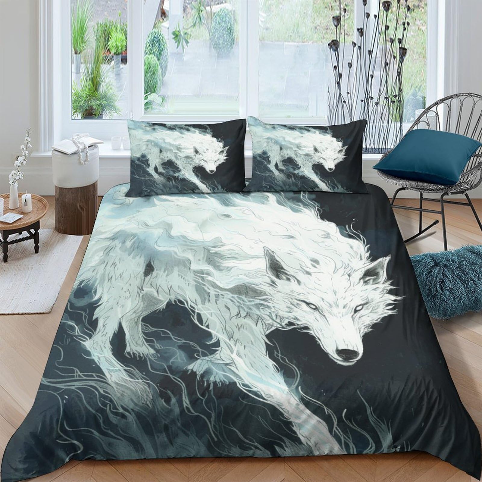 NRAOPEVVD Wolf Duvet Cover Set 3 PCS Hotel Quality Quilt Cover Bed Sets Bed Covers with Pillowcases with Zipper Closure Breathable Stylish Comforter Double（200x200cm）