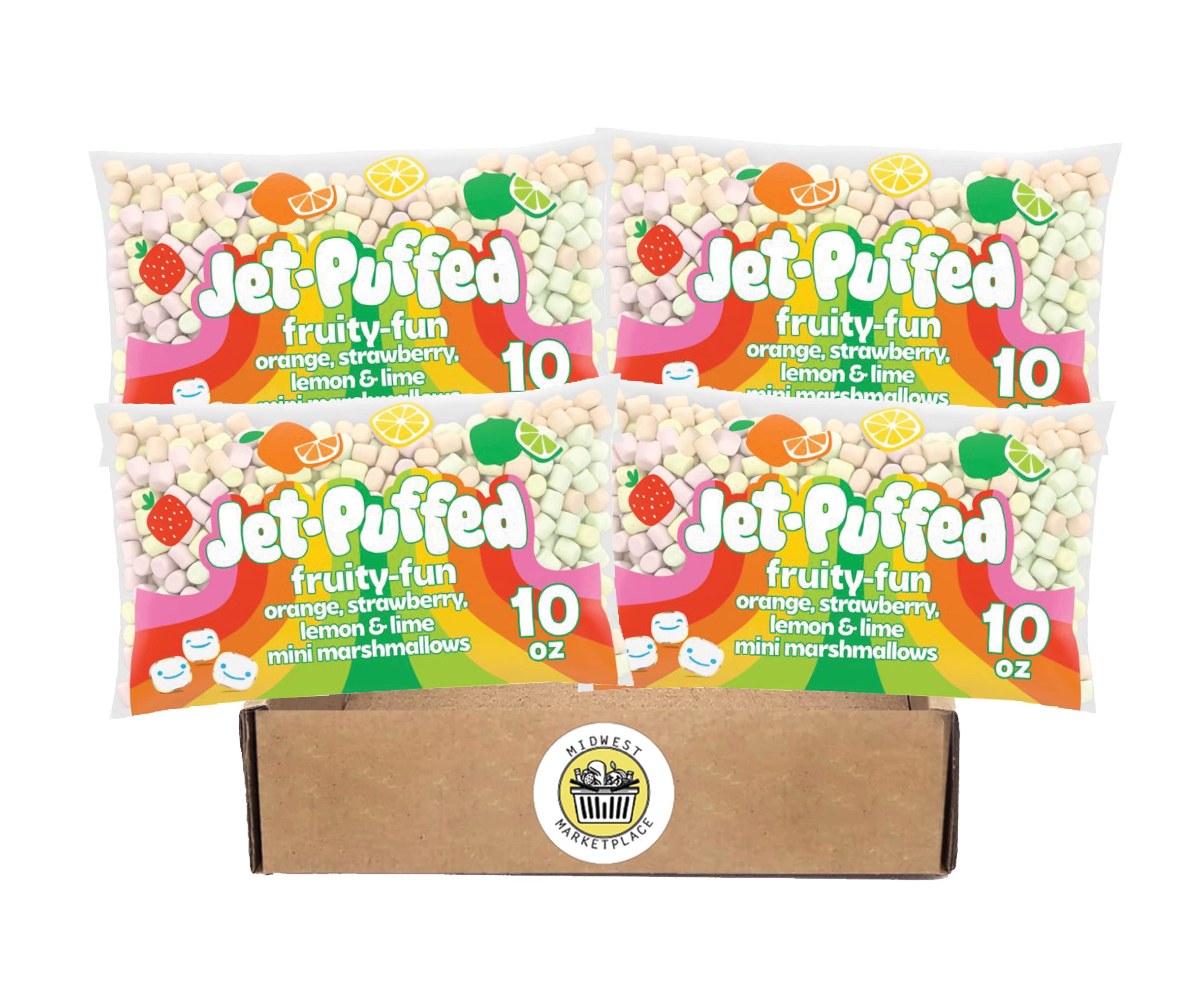 Jet-Puffed Fruity-fun Colored Miniature Marshmallows,10 oz Bag, (Pack of 4) Jet Puff Fun Fruity Strawberry, Orange, Lemon & Lime Mini Marshmallows