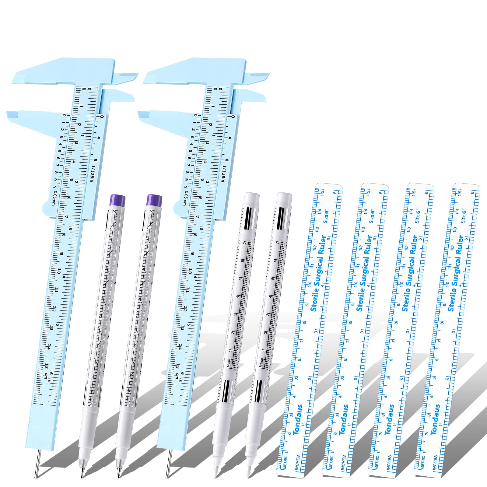 Teling 10 Pcs Eyebrow Ruler tools set 2 Eyebrow Measuring Ruler kit 4 Microblading White Skin Marker Pen 4 Paper Permanent Makeup Position Mapping Mark Tools for Artists Skin