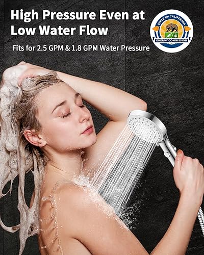 Miniatura 8 de FASDUNT Cabezal de ducha con mano, cabezal de ducha de mano de alta presión con manguera de acero inoxidable extra larga de 80 pulgadas y soporte