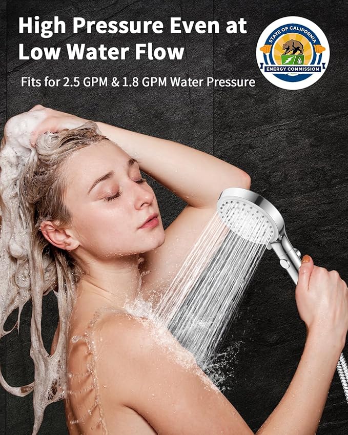 Regadera de Mano FASDUNT con 5 Modos de Rociado y Manguera de Acero Inoxidable de 80" miniatura 8