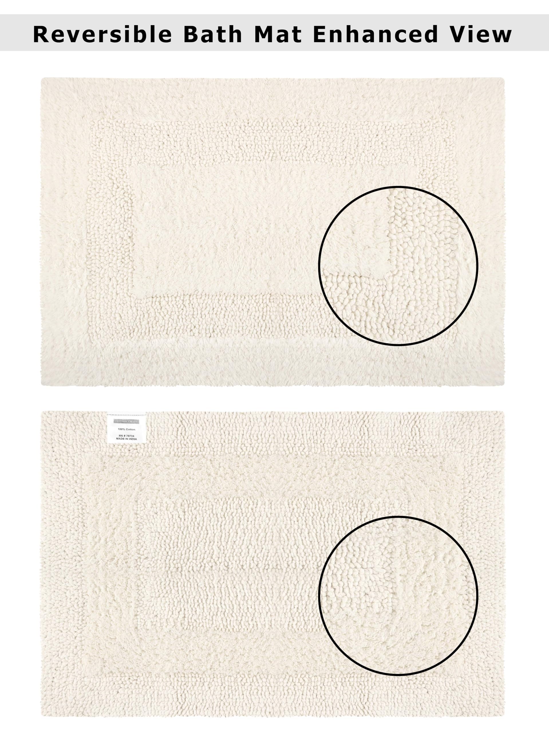 Cotton Craft Wendbarer Badteppich, weich, luxuriös, 43 x 61 cm, Elfenbeinfarben, 2 Stück