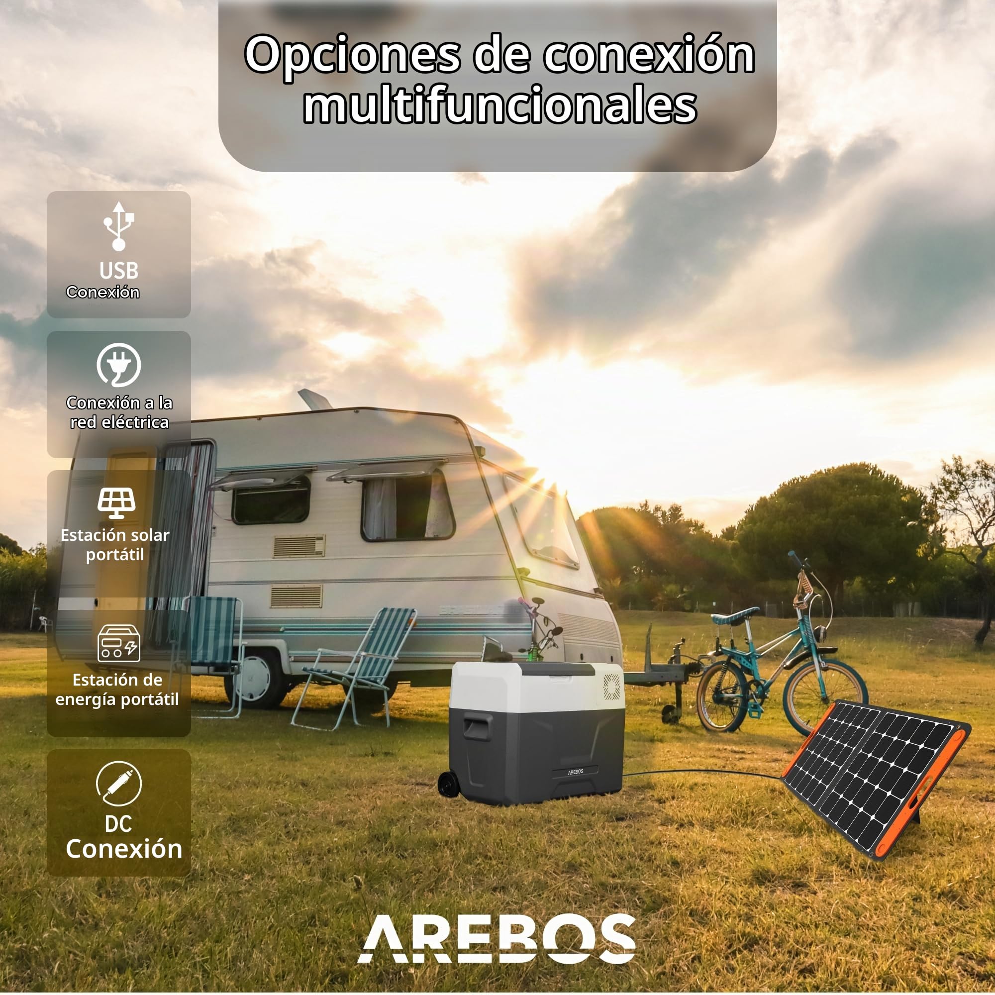 Arebos Nevera de compresor Ruedas 39 litros | Congelador eléctrico con Control App para Enfriar, congelar y Mantener Caliente | Refrigeración hasta -20 °C | Nevera para Coche