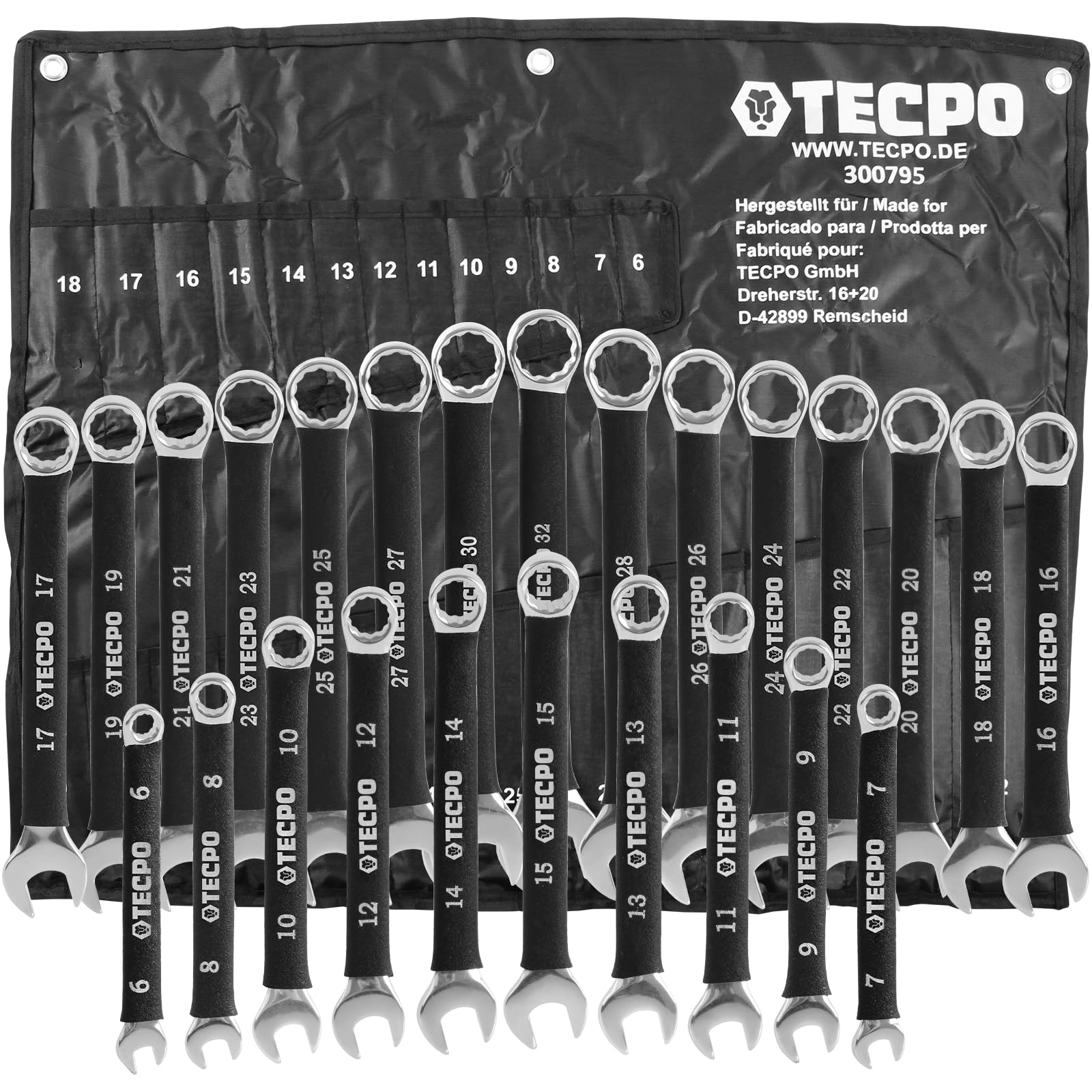 TECPO Set di chiavi combinate, 6 – 32 mm, antiscivolo, 25 pezzi