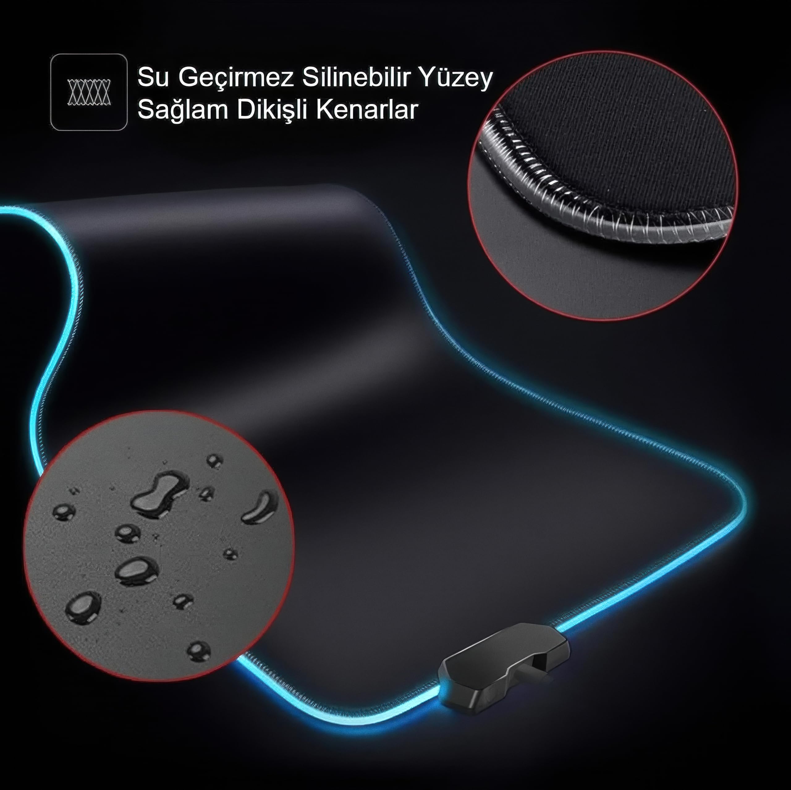 RGB LED Gaming Mouse Pad 80x30 XXL - 13 Renk Mod, Gaming Mousepad Işıklı, Oyuncu Büyük Keyboard Mouse Pad Kaymaz USB Plug&Play