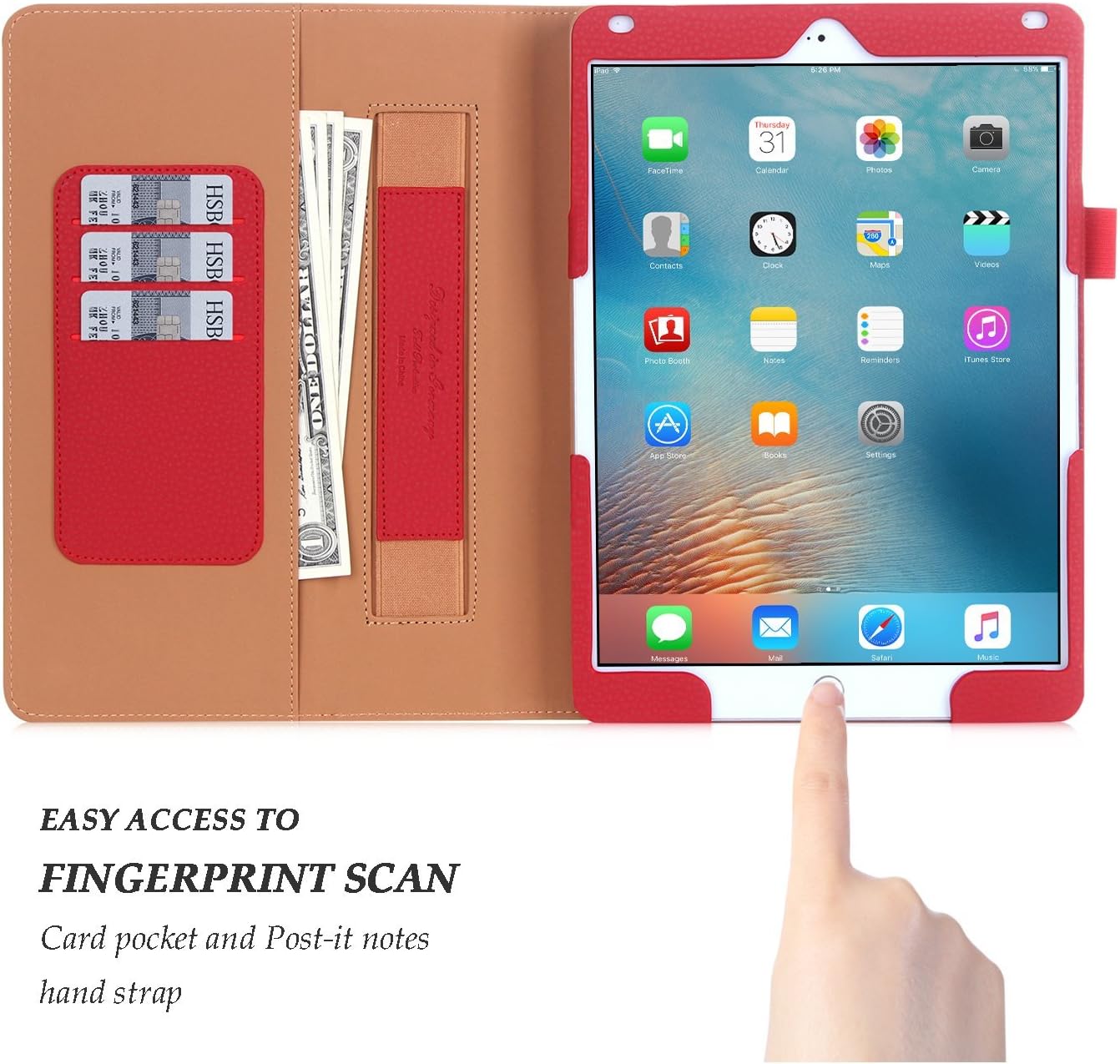 FYY Case for iPad Pro 9.7 - [Luxury Protection] Premium PU Leather Folio Stand Protective Shockproof Case with Apple Pencil Holder for iPad Pro 9.7" (2016) Red