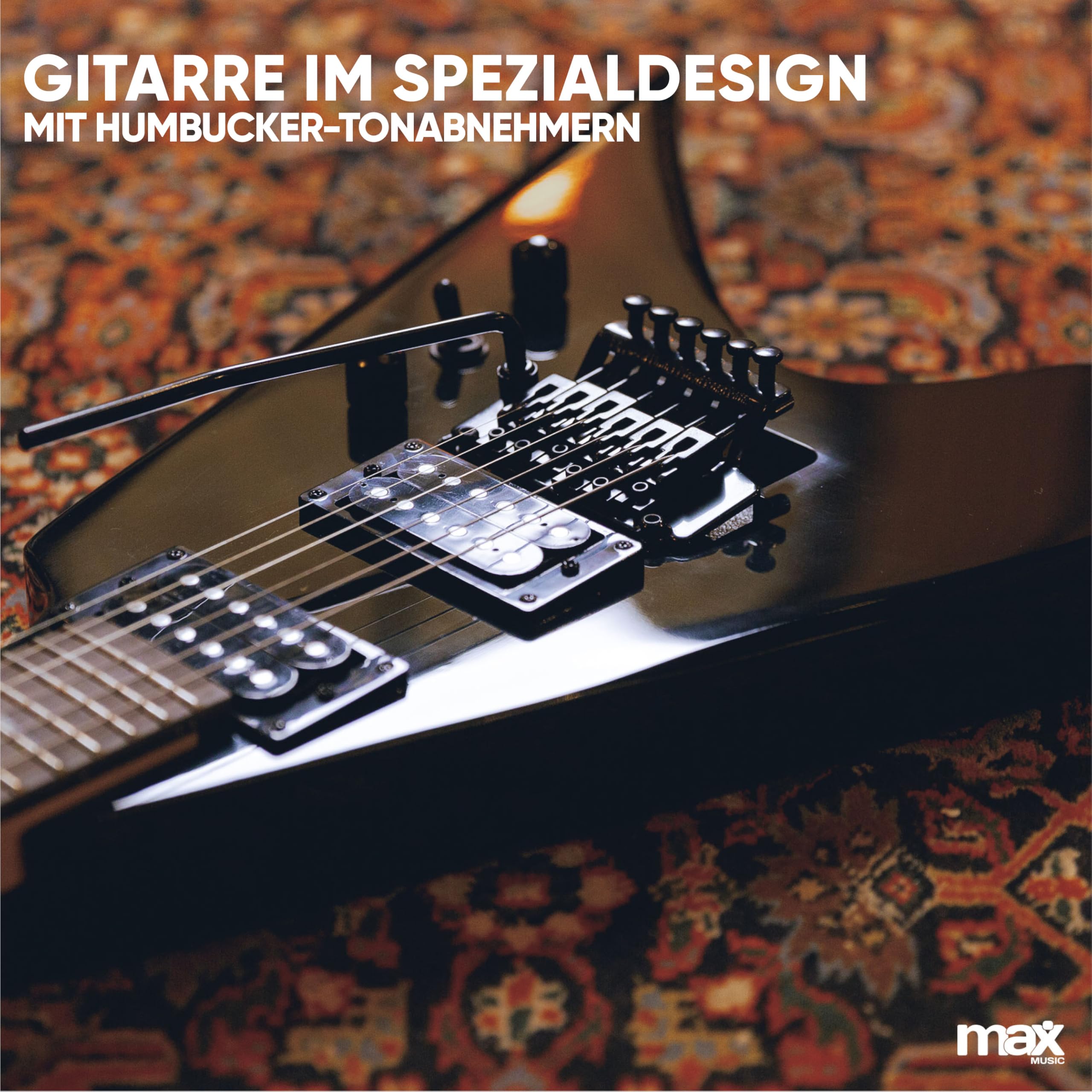 Max GigKit Rock Style E-Gitarre, E Gitarren Set mit Gitarrenverstärker, Tasche, Plektrum, Stimmgerät Gitarre, Instrumentenkabel, Ersatzsaiten, Gitarrengurt, 24 Bünde - Schwarz