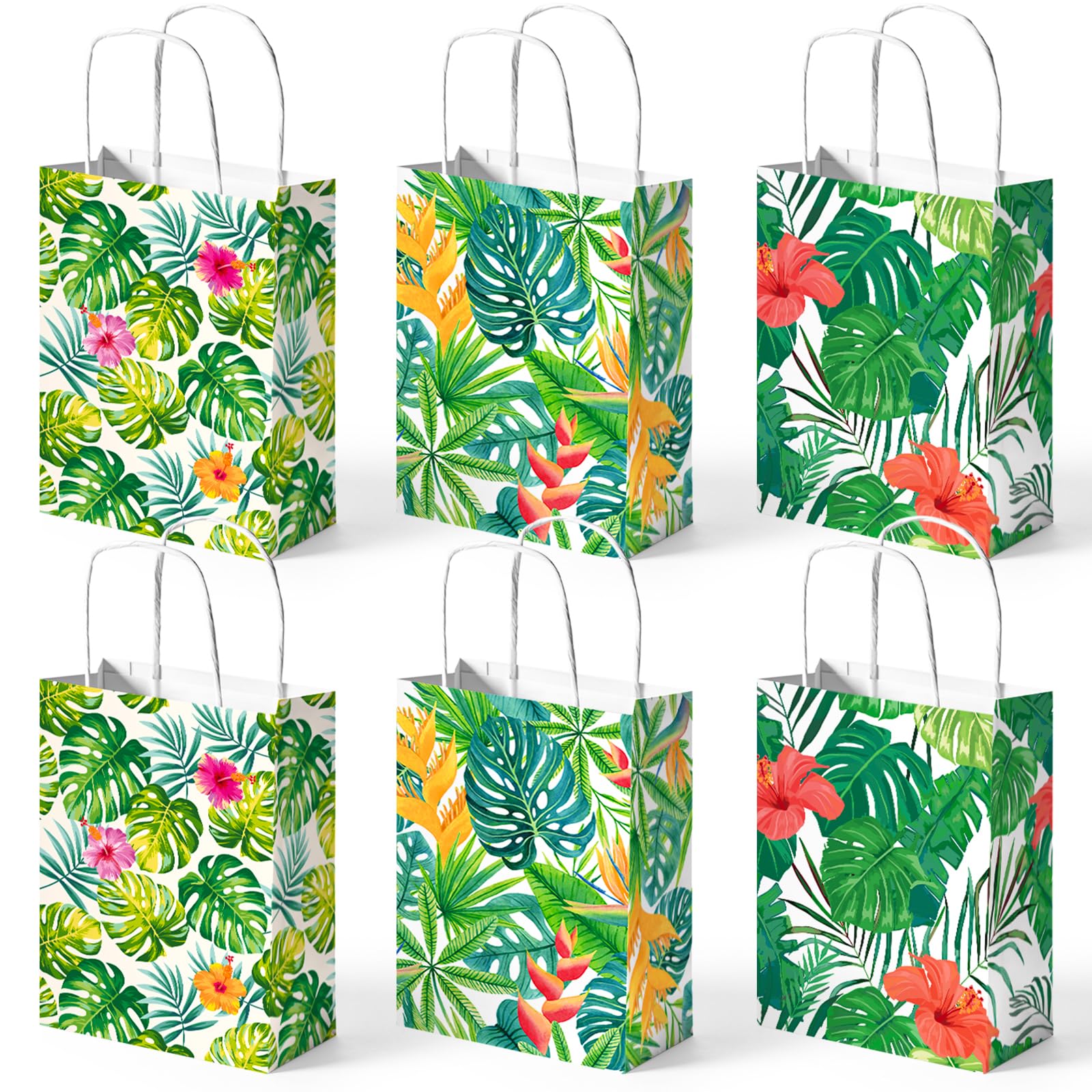 VGOODALL 24 Pack Party Favor Bags with Handles, 5.5" x 2.8" x 8" Hawaii Luau Goodie Treat Bags for Aloha Festival Beach Theme Birthdays Pool Parties Bulk Gift Packaging Supplies