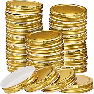 Chuangdi 30 Packs Mason Jar Lids Bulk Regular Mouth Canning Lids Leak Proof Secure Mason Storage Solid Caps(Gold,Steel)
