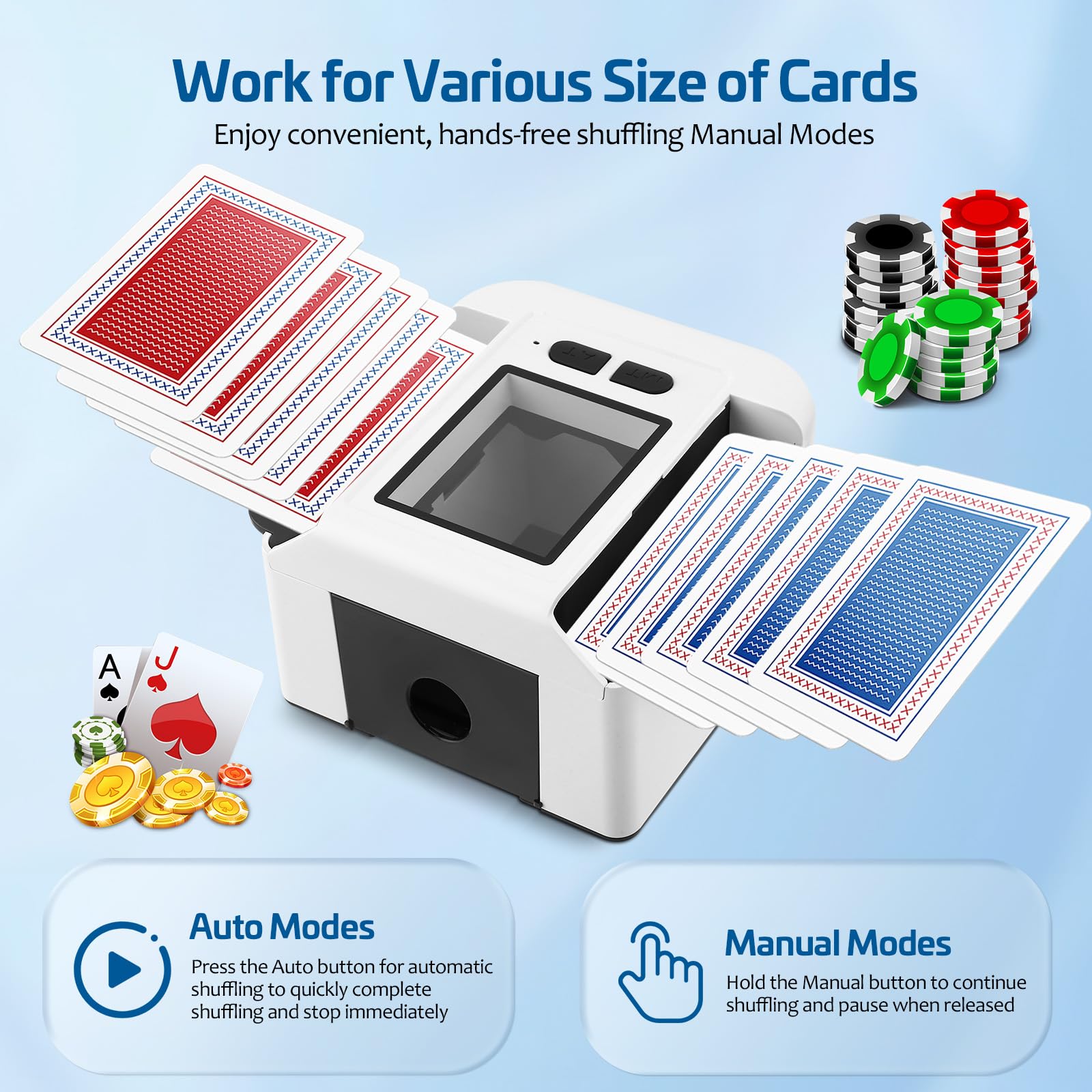 Barajador De Cartas Automático, Repartidor De Cartas Eléctrico Para 1-2 Barajas, Repartidor De Cartas, Recargable 2000mah, Barajador De Cartas Con Automático Y Manual Para Poker Uno Blackjack Skip-Bo