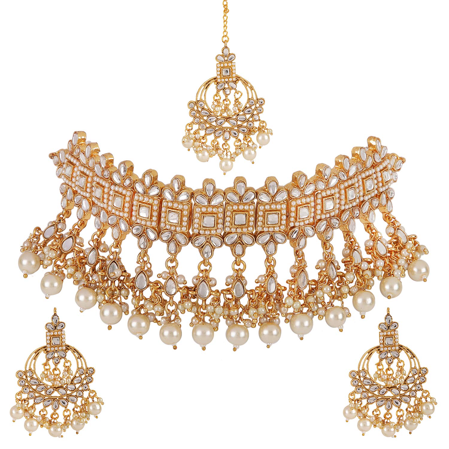 Shining Diva FashionLatest Choker Design Traditional Kundan Gold Plated Necklace Jewellery Set for Women