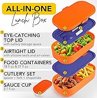 Vista 3 de Lonchera Bento apilable aislada para adultos con palillos reutilizables, lonchera japonesa apta para microondas y a prueba de fugas, para hombres