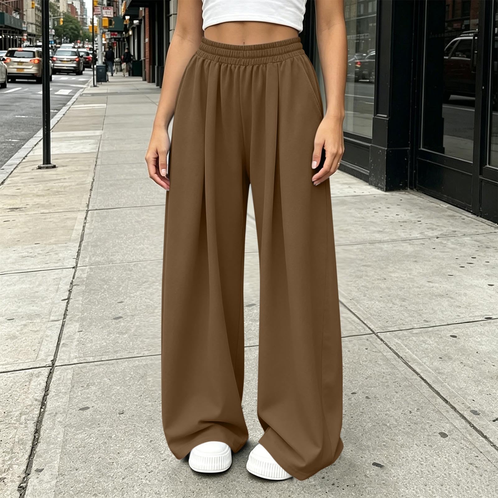 Generico Pantaloni Sportivi Donna Pantaloni da Corsa con Elastico in Vita Pantalone Tuta Donna con Tasche e Coulisse Comodi Causal Pantalone Baggy a Gamba Larga per Allenamento Jogging Fitness