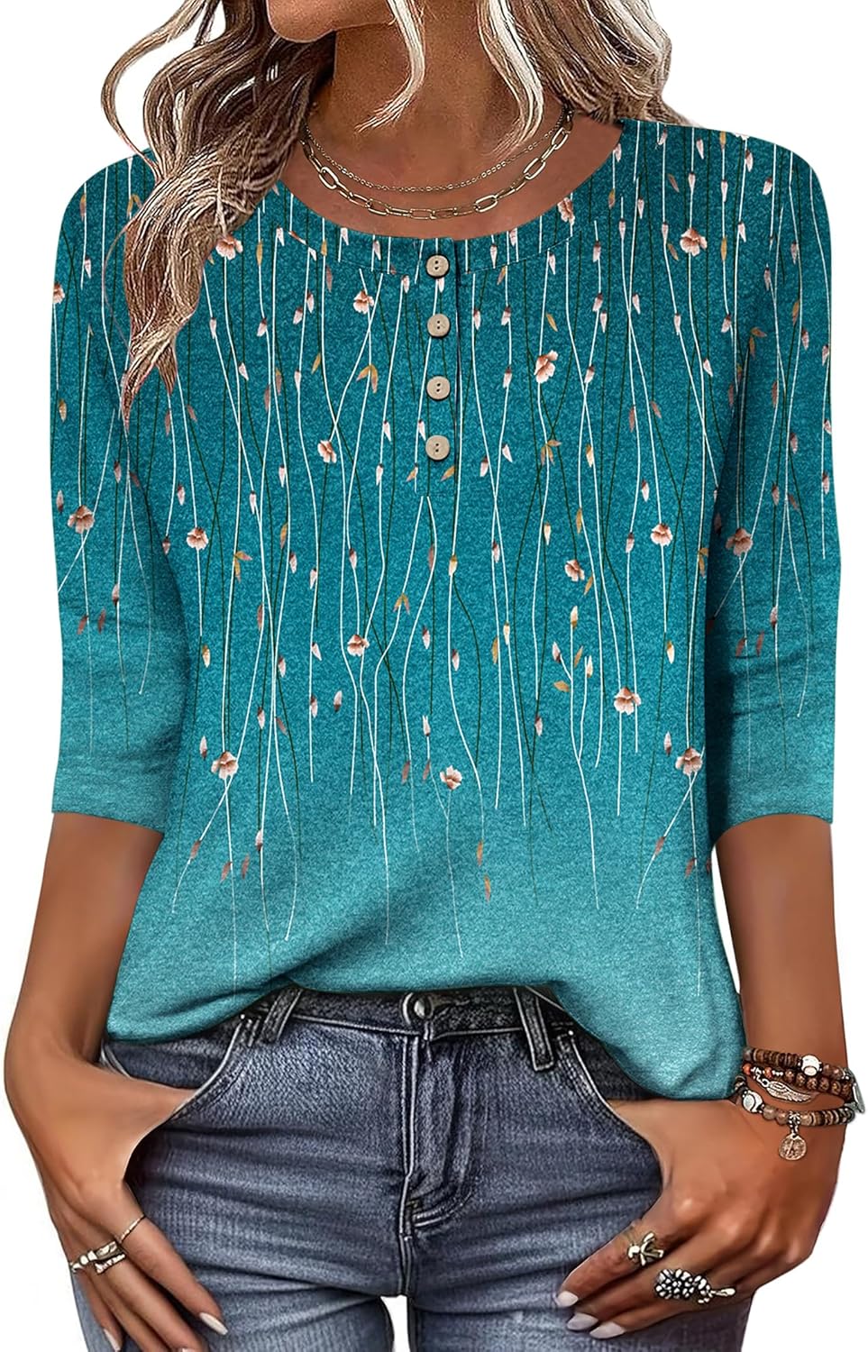 Zeagoo 3/4 Length Sleeve Women Tops Crew Neck Blouses Dressy Casual Summer T Shirts Loose Fit Business Work Clothes