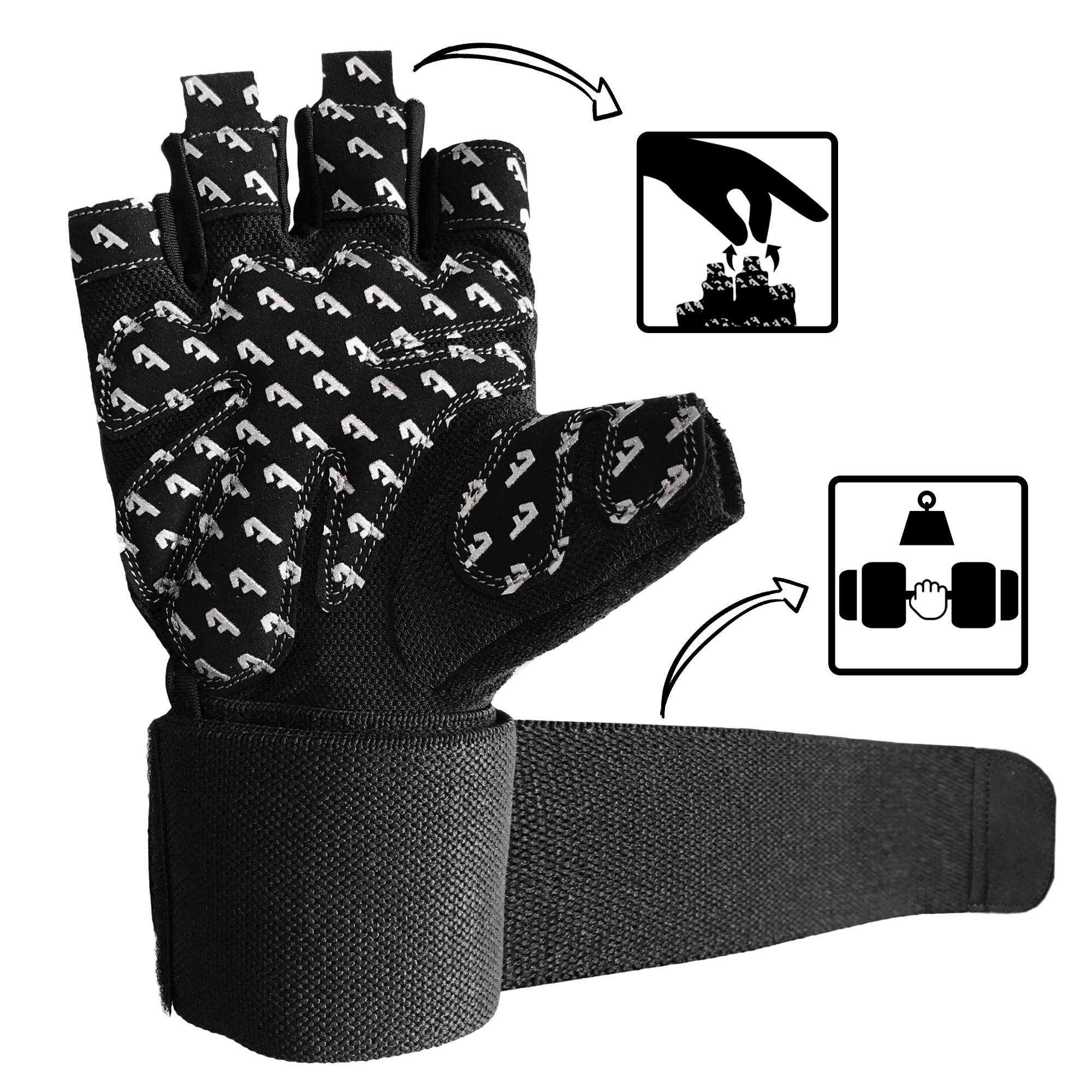 Alphachoice Performance - Guanti da fitness per uomo e donna, con protezione per il polso, guanti da allenamento per la forza, bodybuilding, sollevamento pesi (S, nero)