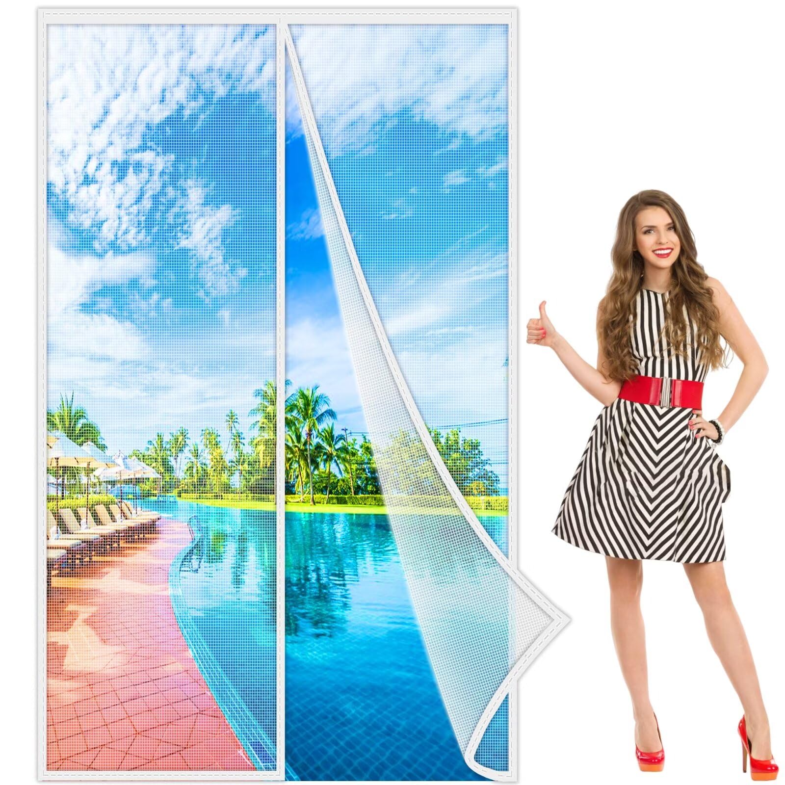 Jxlqfa White Door Screens For Keeping Out Flies 210X160 Cm, Reinforced Self Sealing With Full Frame Hook&Loop, Retractable Screen Mesh Curtain For Patio Door Reinforced