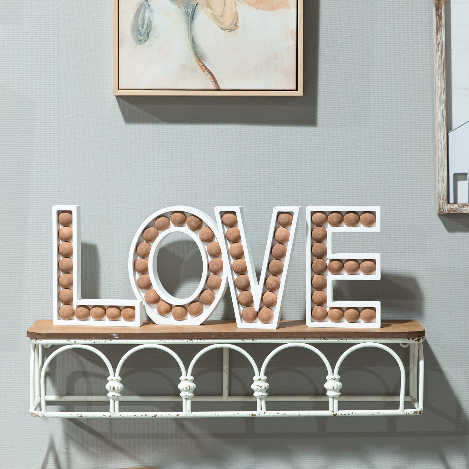 COLLECTIVE HOME - Wood Letters for Wall Decor, Free Standing Tabletop Decoration, Monogram Decorative Signs, Initials Bar Decor with Beads, DIY Block Words Sign (N) image 4