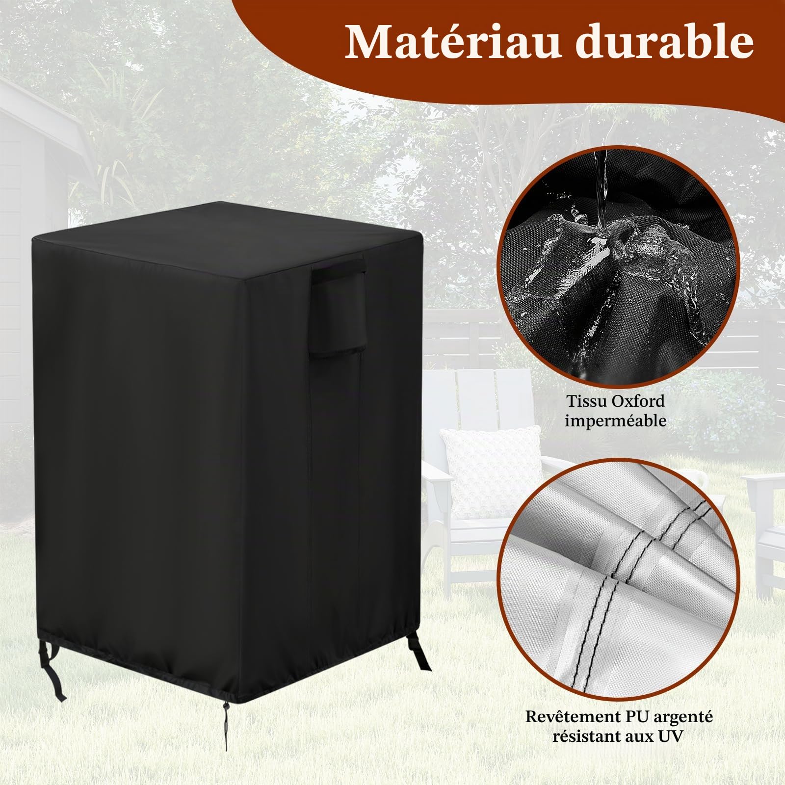 Onlyme – Housse de foyer carrée en tissu Oxford 420D au propane imperméable avec cordon de serrage pour foyer à gaz et brasero – 55 x 55 x 89 cm