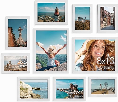 Miniatura 27 de Vittanly. - Juego de 10 marcos para fotos, marcos de fotos para decoración de pared con dos de 8 x 10 pulgadas, cuatro de 5 x 7 pulgadas y cuatro de