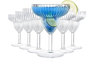 Set of 6 Acrylic Margarita Glasses - Clear, Ribbed