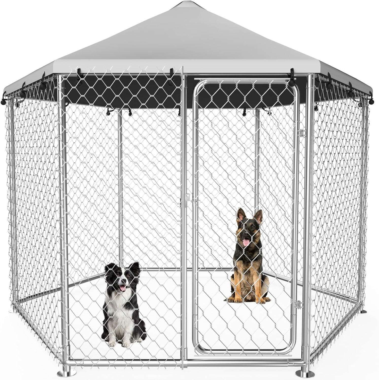 12.5'x12.5' Large Outdoor Dog Kennel for Outside with Heavy-Duty Steel Frame, Waterproof UV-Resistant Cover, Secure Lock, and Sturdy Enclosure Fence