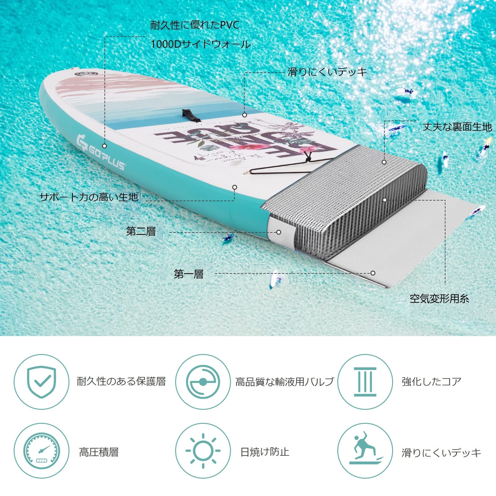 GYMAX SUP パドルボード インフレータブル スタンドアップパドルボード 