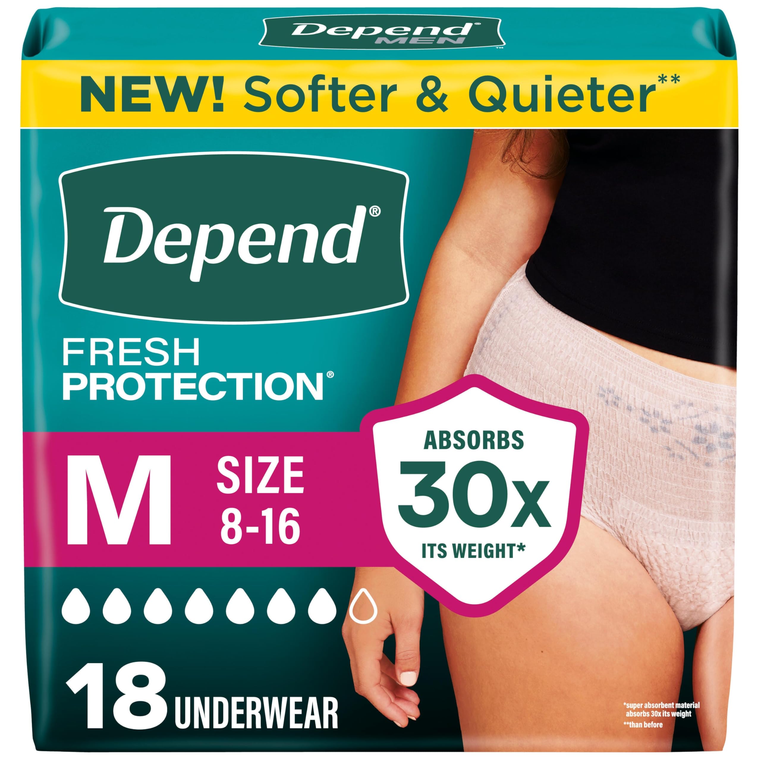 Photo 1 of Depend Fresh Protection Adult Diapers, Incontinence Underwear for Women, Disposable, Maximum, Medium, Blush, 18 Count, Packaging May Vary